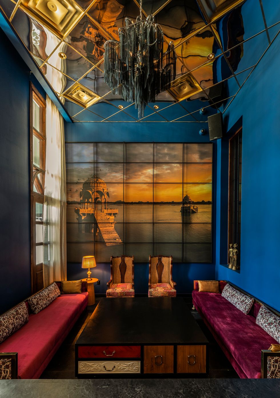 Jewel tones and velvet in a cozy alcove off the Musaafer bar. 