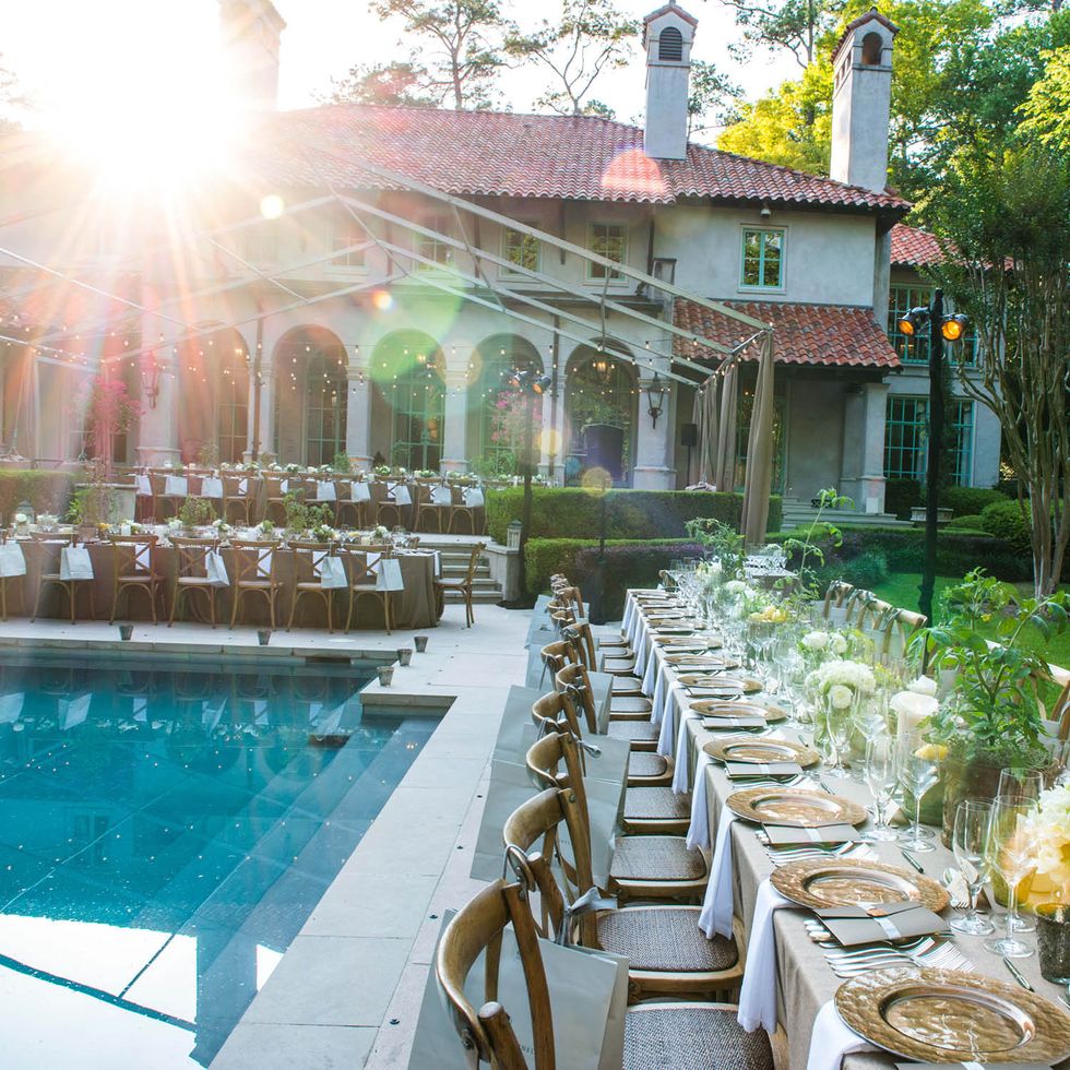 Poolside Delicious Alchemy Banquet seating at Holthouse home